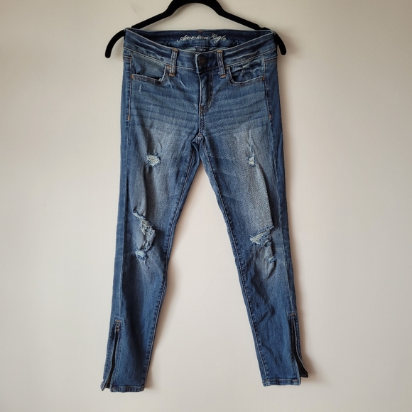 American Eagle Stretch Distressed Cropped Jeggings Size 4 Regular - Picture 2 of 9